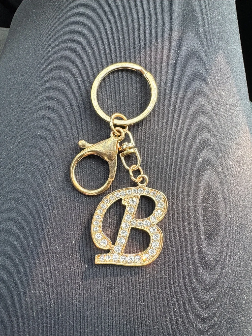 Gold rhinestone ‘B' Initial Keychain Charm